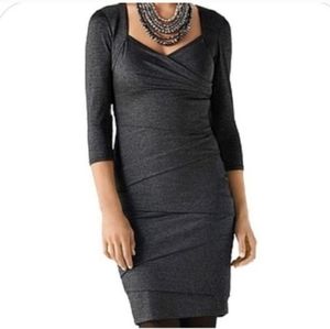 White House Black Market Dress Sheath Fitted Tier Layered Sweetheart Gray Sz 0